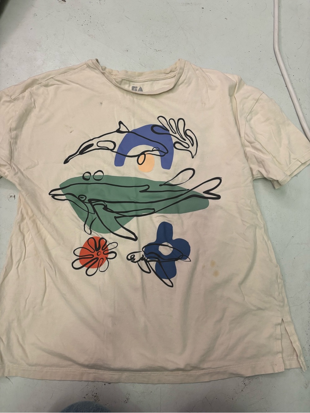 FA Cream Graphic Sea-Life Tee with Multi-Color Print